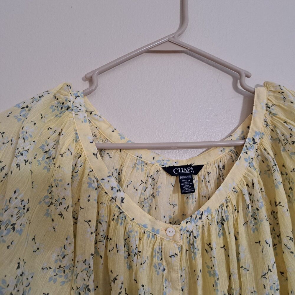 Chaps Women's Blouse Plus 3X Yellow Floral 3/4 Sleeve Button-Up Top - Picture 5 of 13